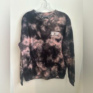 Stylish Tie-Dye Crewneck Sweater - Black and Pink